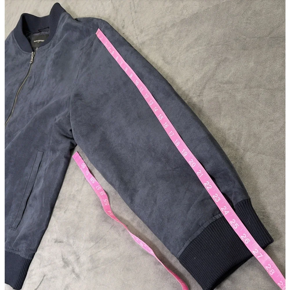 Banana Republic Men's Navy Blue Suede Bomber Jacket Lined Zip Band Collar XXL FS